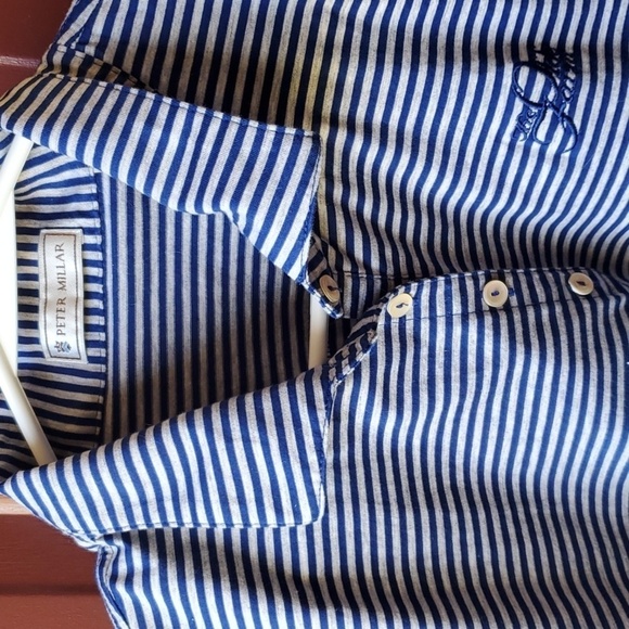 Peter Millar blue striped SS 100 % cotton top The Olde Farm Size Large - Picture 7 of 10